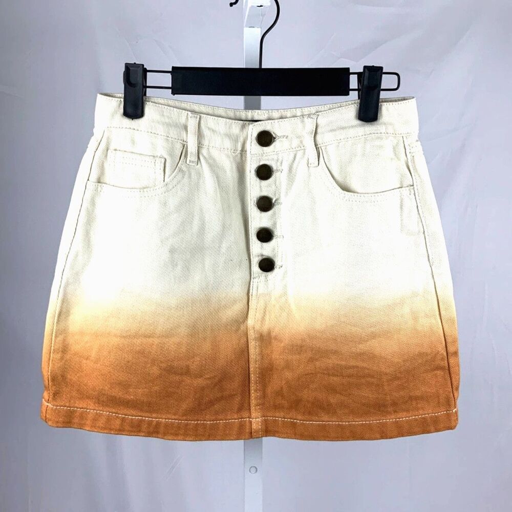 NWT!! Forever 21 Ombre Denim Skirt Cream/Chestnut Size Small